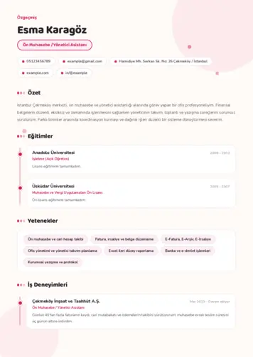Yönetici Asistanı Cv Örnekleri cv indir